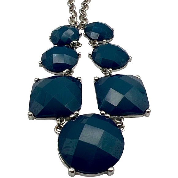 Blue Faceted Necklace & Bangle Set Geometric Design Silver-Tone Chain. N71 - Picture 9 of 12